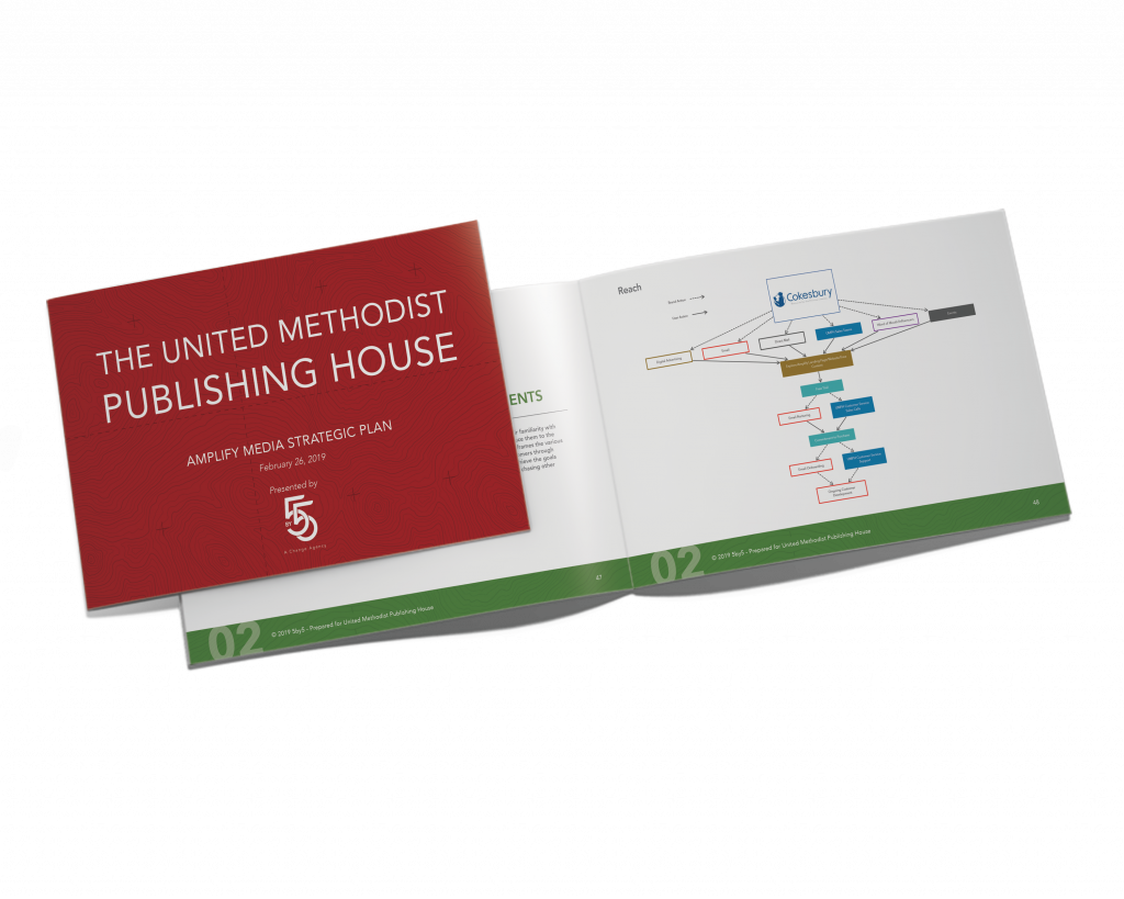 The United Methodist Publishing House's open-booklet mock-up of their Strategic Plan