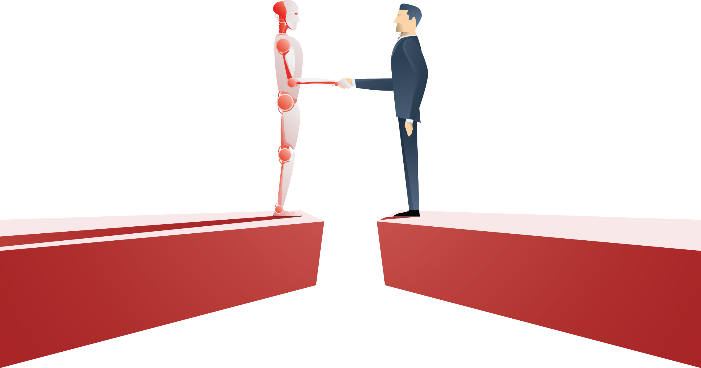 Robot and Human Meeting on Bridge to Shake Hands