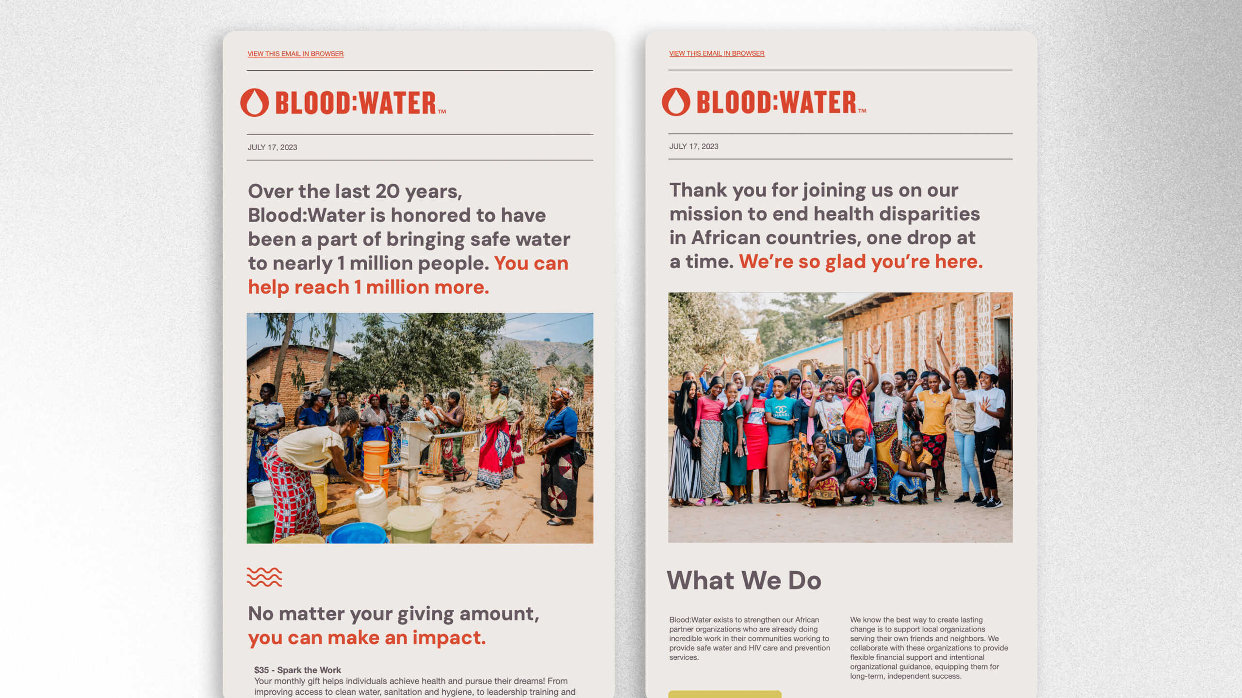 Blood Water email mailers
